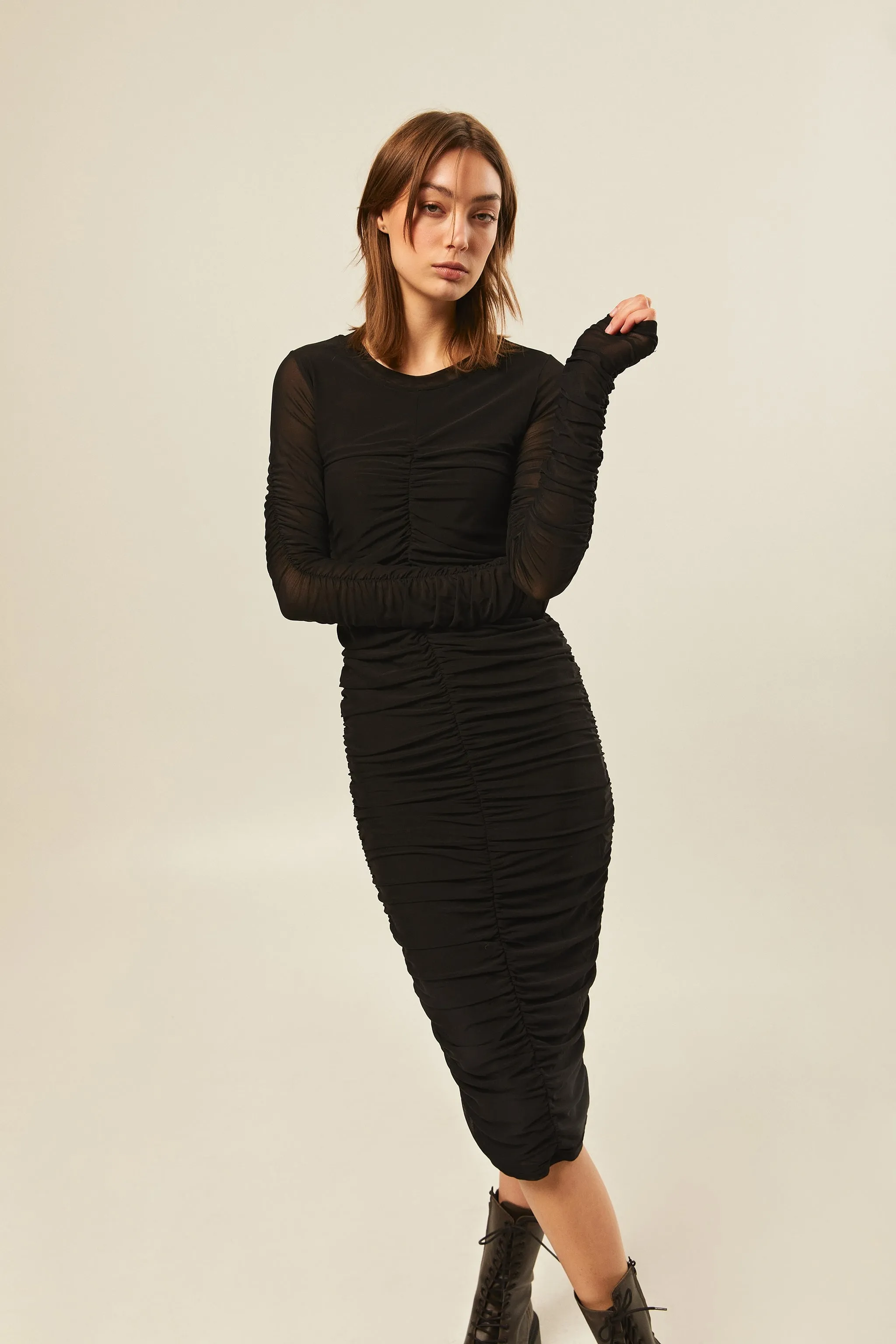 Ruched Sleeved Mesh Dress sold by Hilary Macmillan product image thumbnail 2