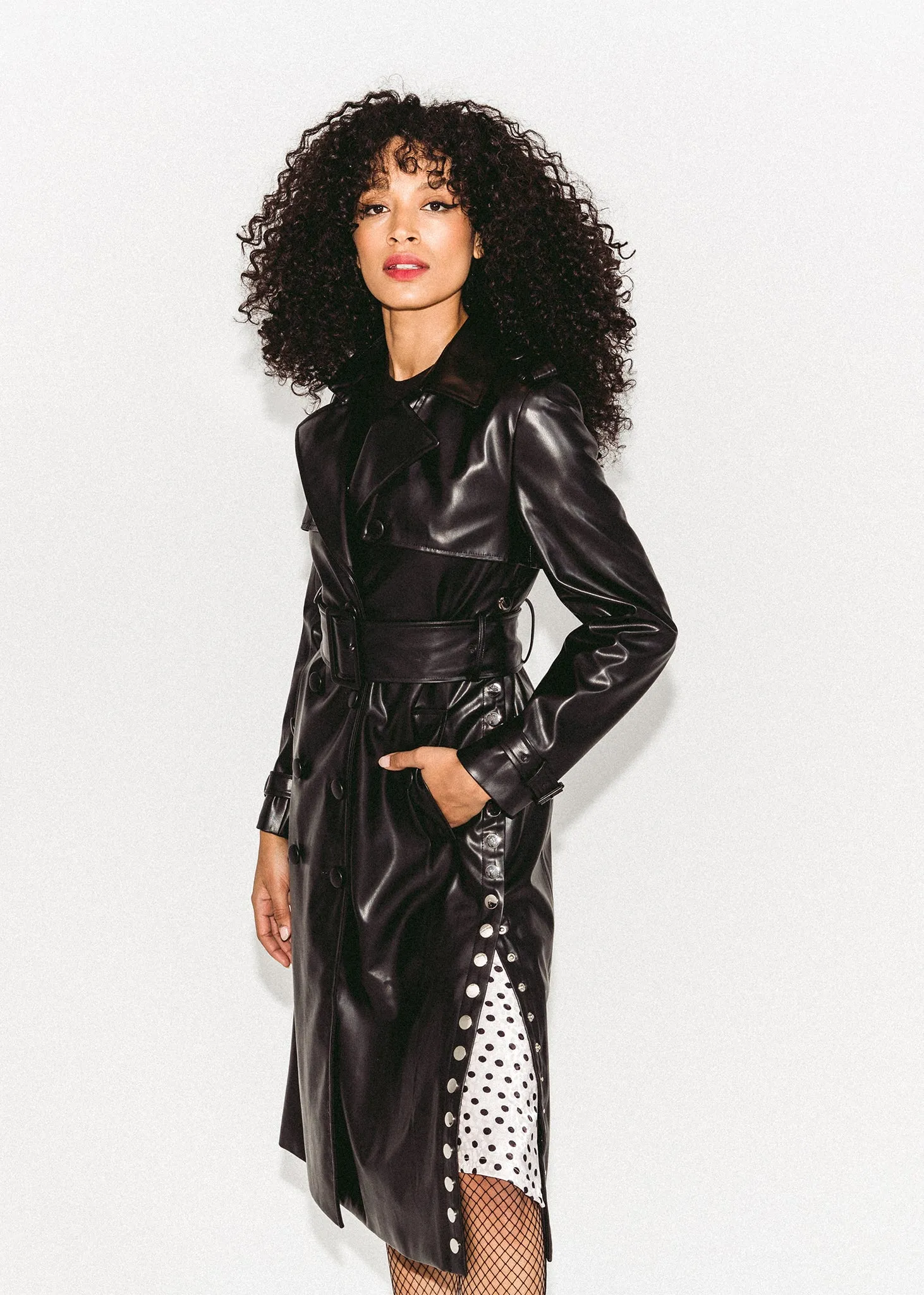 Black Side Snap Trench With Wrap Belt sold by Hilary Macmillan product image thumbnail 2