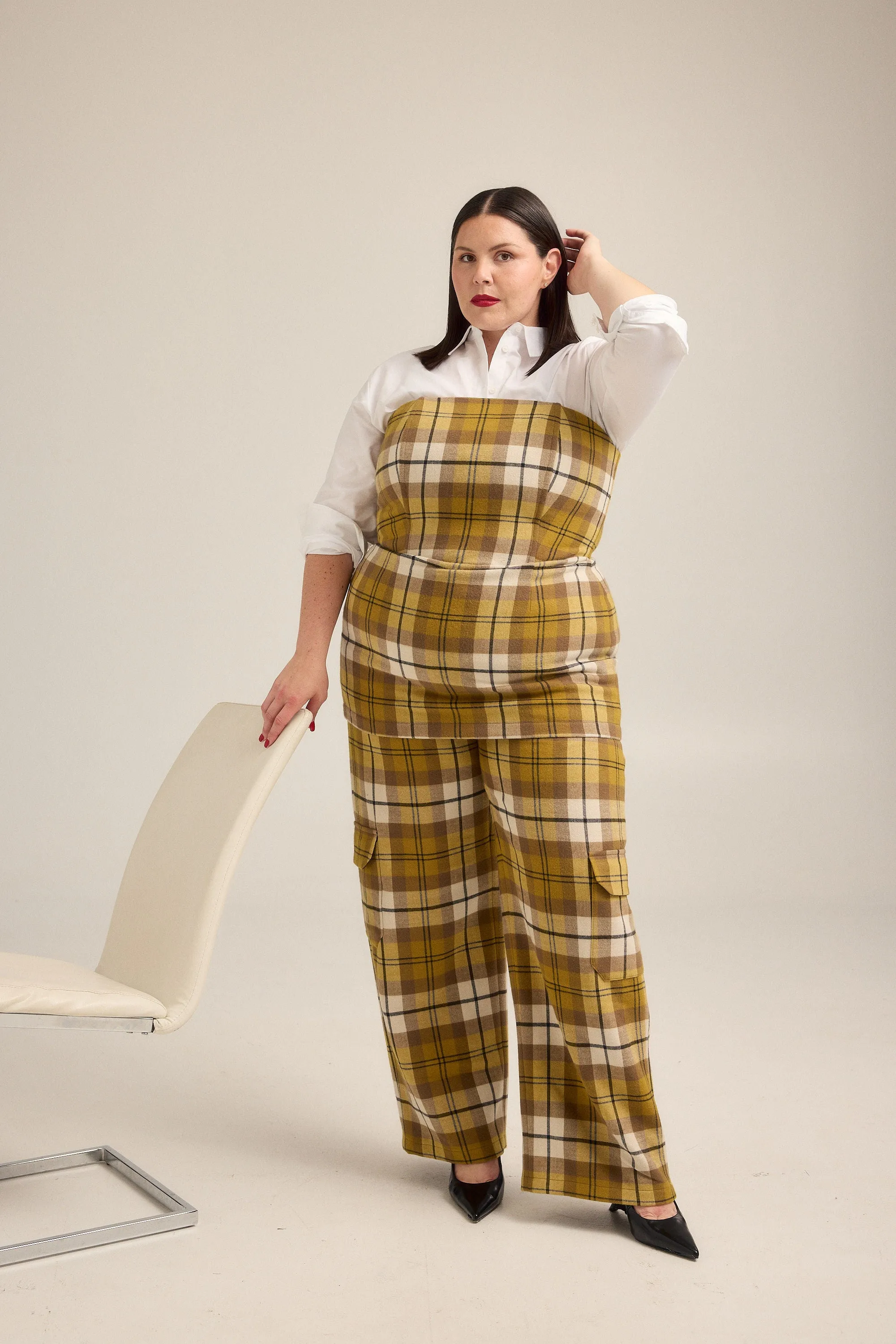 Strapless Olive Oil Plaid Top sold by Hilary Macmillan product image thumbnail 2