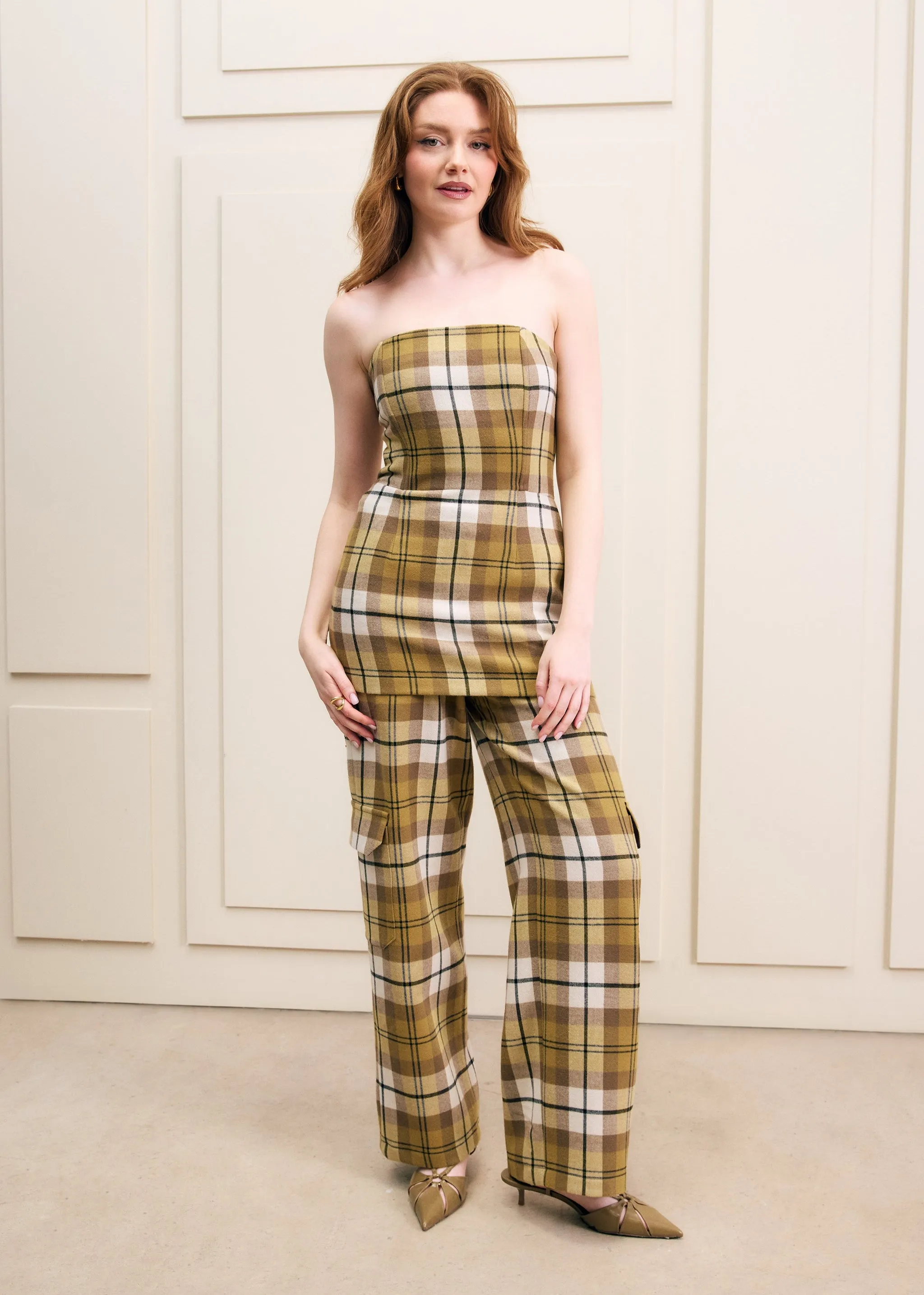 Strapless Olive Oil Plaid Top sold by Hilary Macmillan product image thumbnail 4