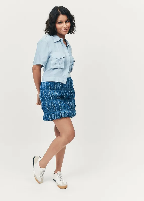 Textured Blue Woven Mini Skirt made by Hilary Macmillan