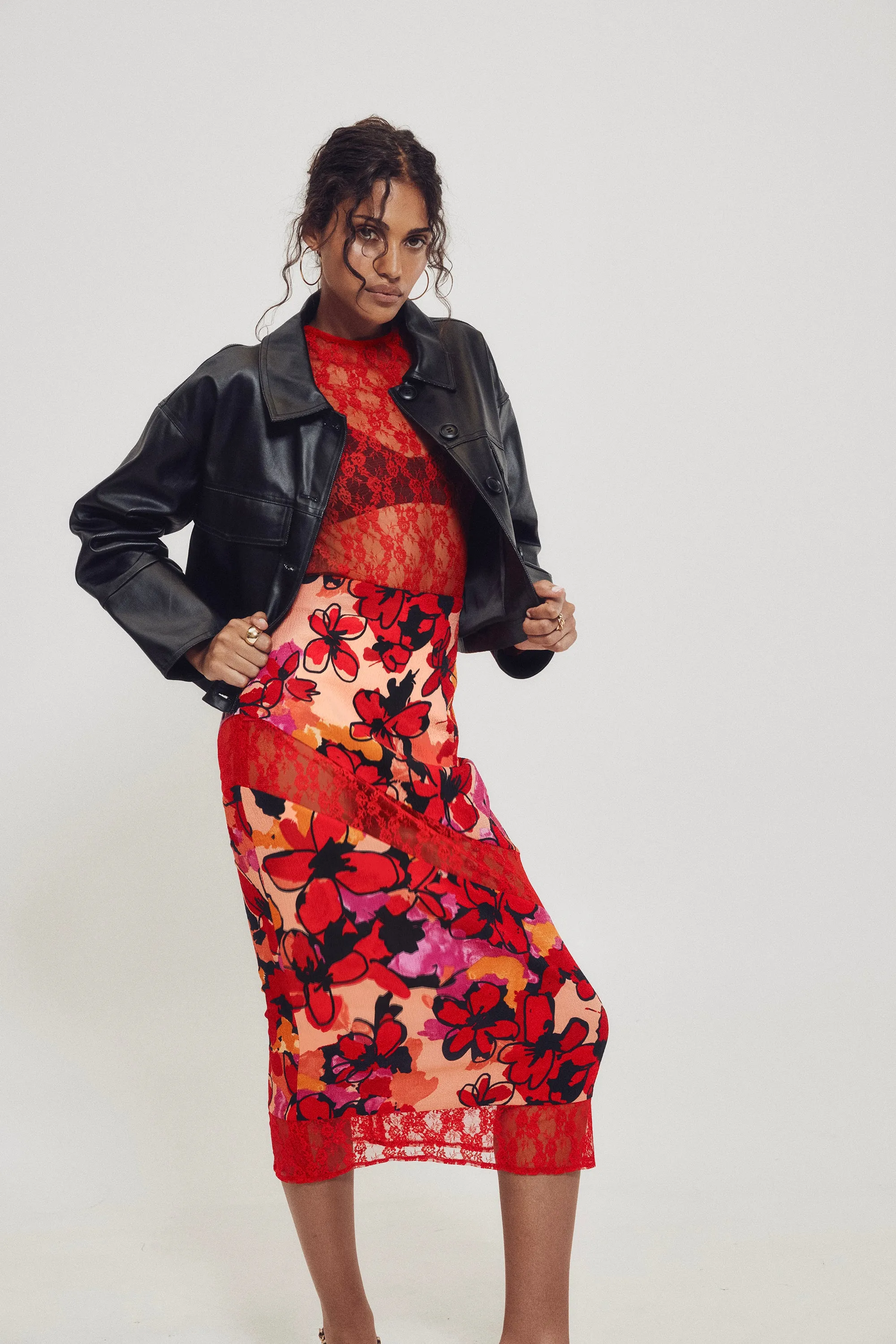 Floral Crepe & Lace Midi Skirt sold by Hilary Macmillan product image thumbnail 2