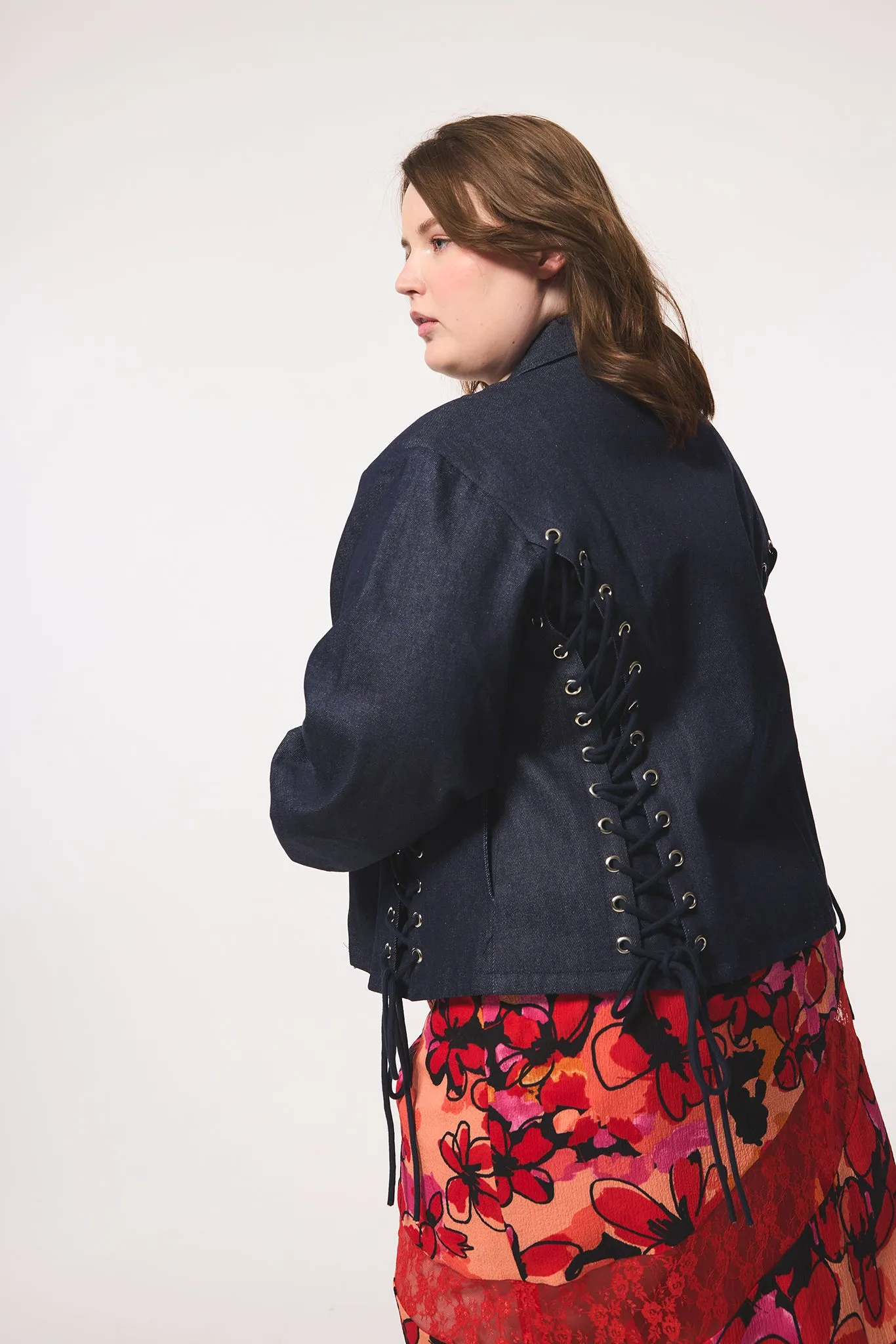Lace Up Exaggerated Sleeve Denim Jacket sold by Hilary Macmillan product image thumbnail 4