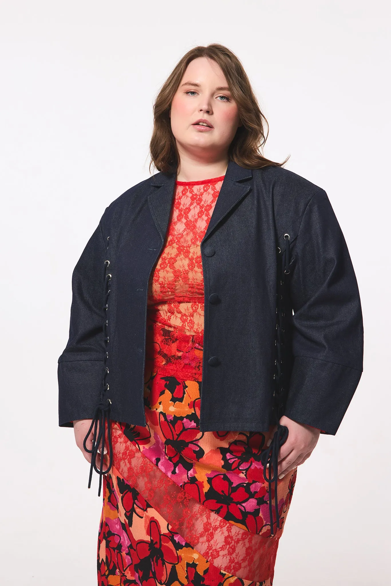 Lace Up Exaggerated Sleeve Denim Jacket sold by Hilary Macmillan product image thumbnail 5