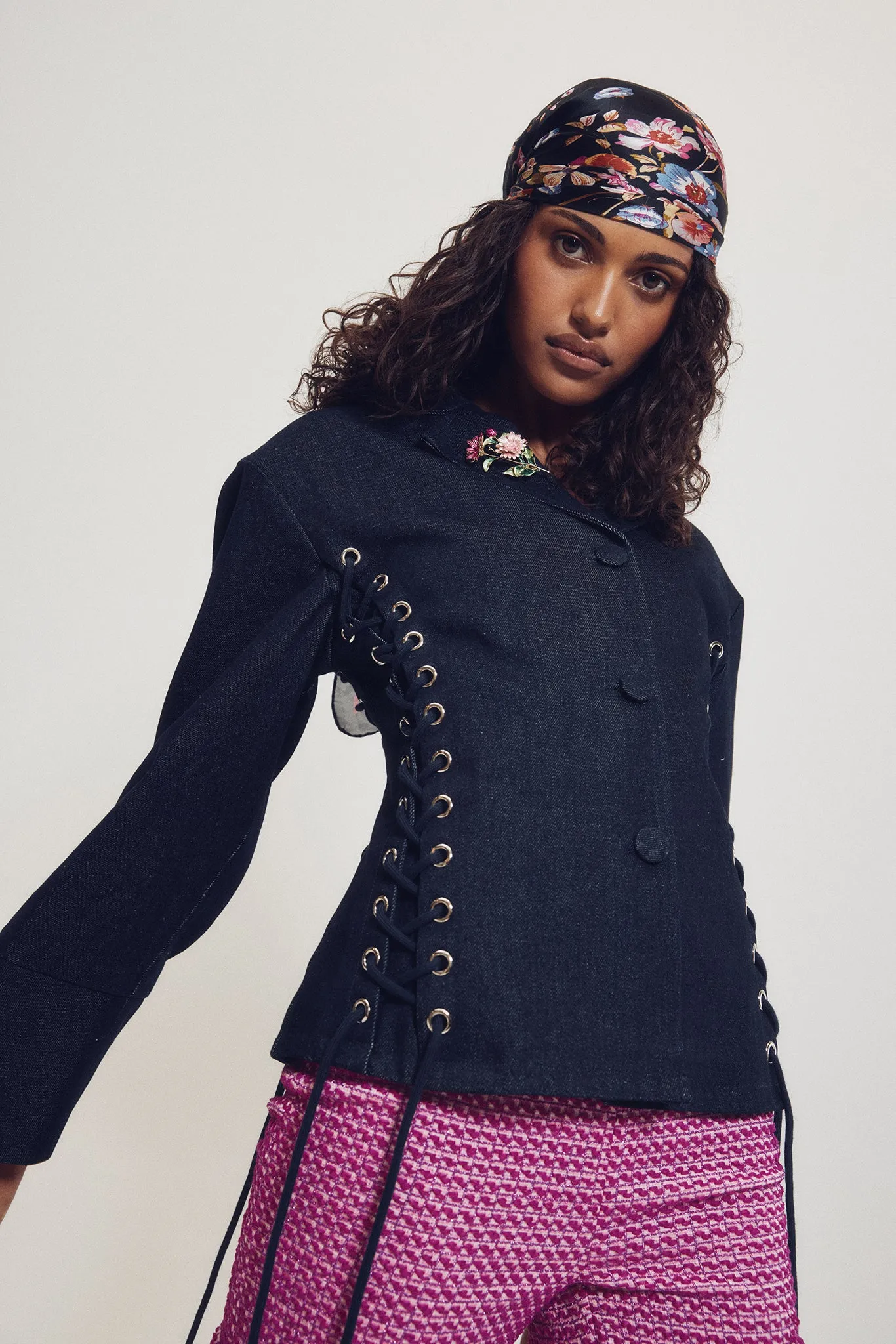 Lace Up Exaggerated Sleeve Denim Jacket sold by Hilary Macmillan product image thumbnail 3