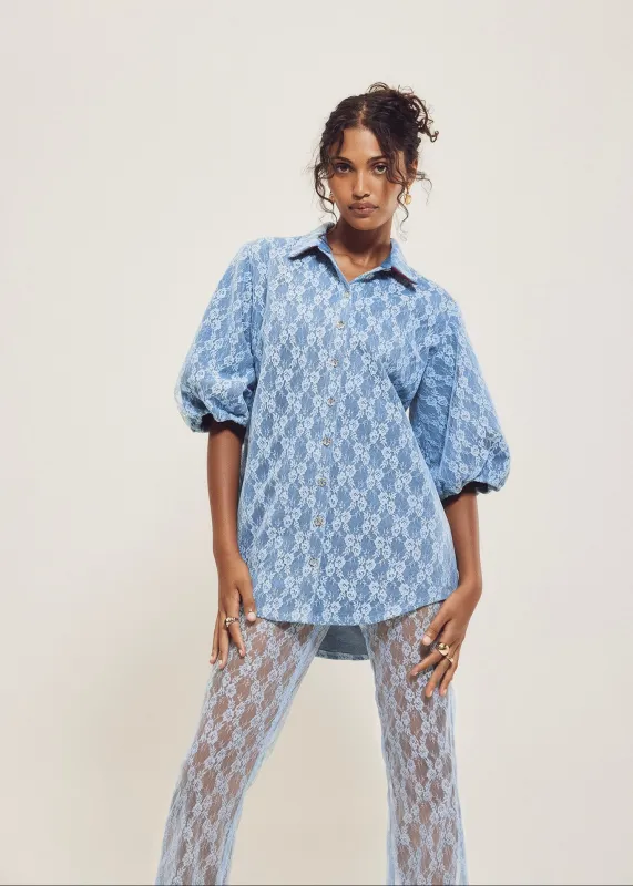 Denim Lace Puff Sleeve Blouse made by Hilary Macmillan