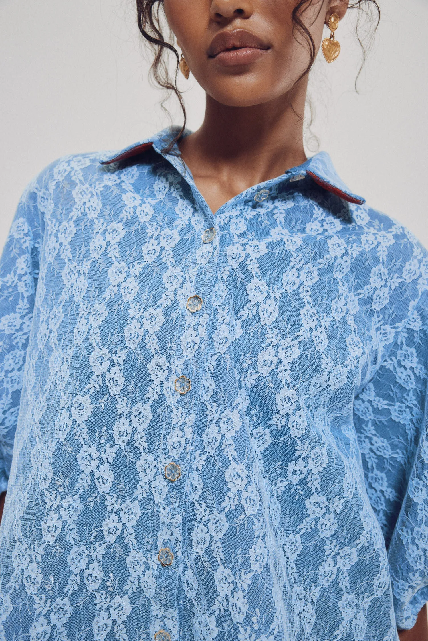 Denim Lace Puff Sleeve Blouse sold by Hilary Macmillan product image thumbnail 2