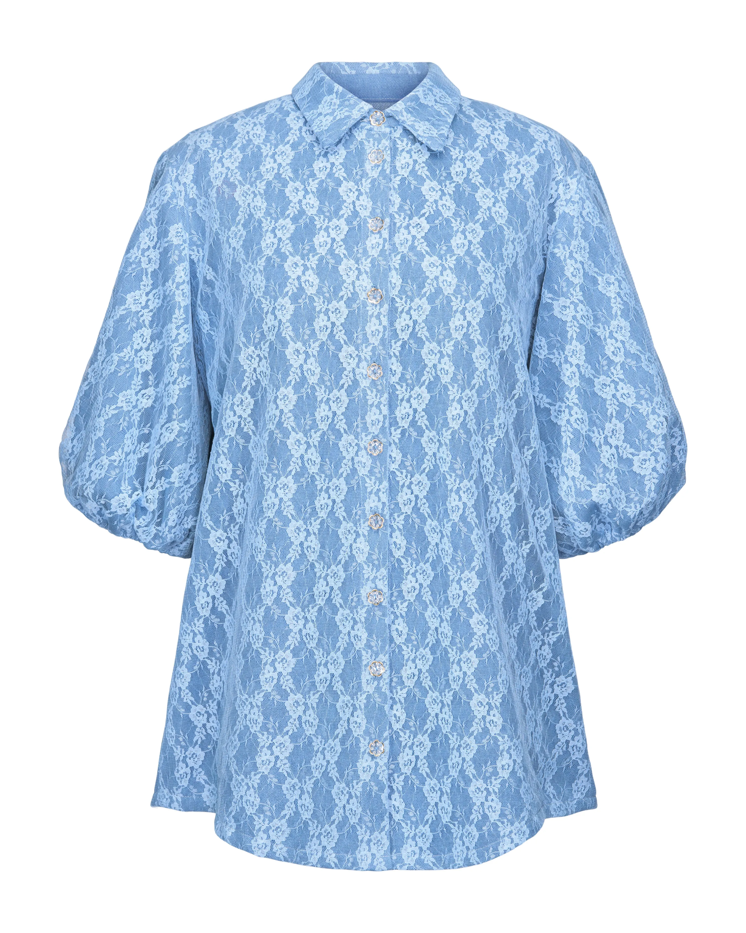 Denim Lace Puff Sleeve Blouse sold by Hilary Macmillan product image thumbnail 3