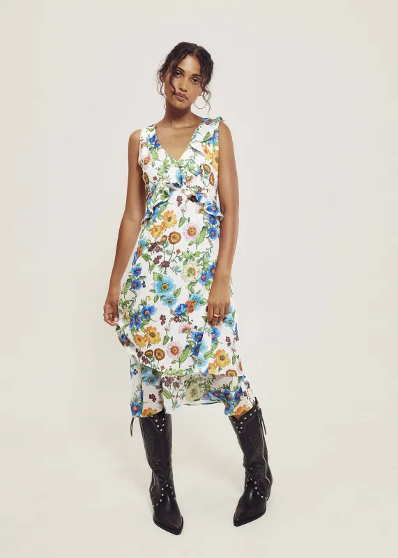 Antique Floral Ruffle Midi Dress made by Hilary Macmillan