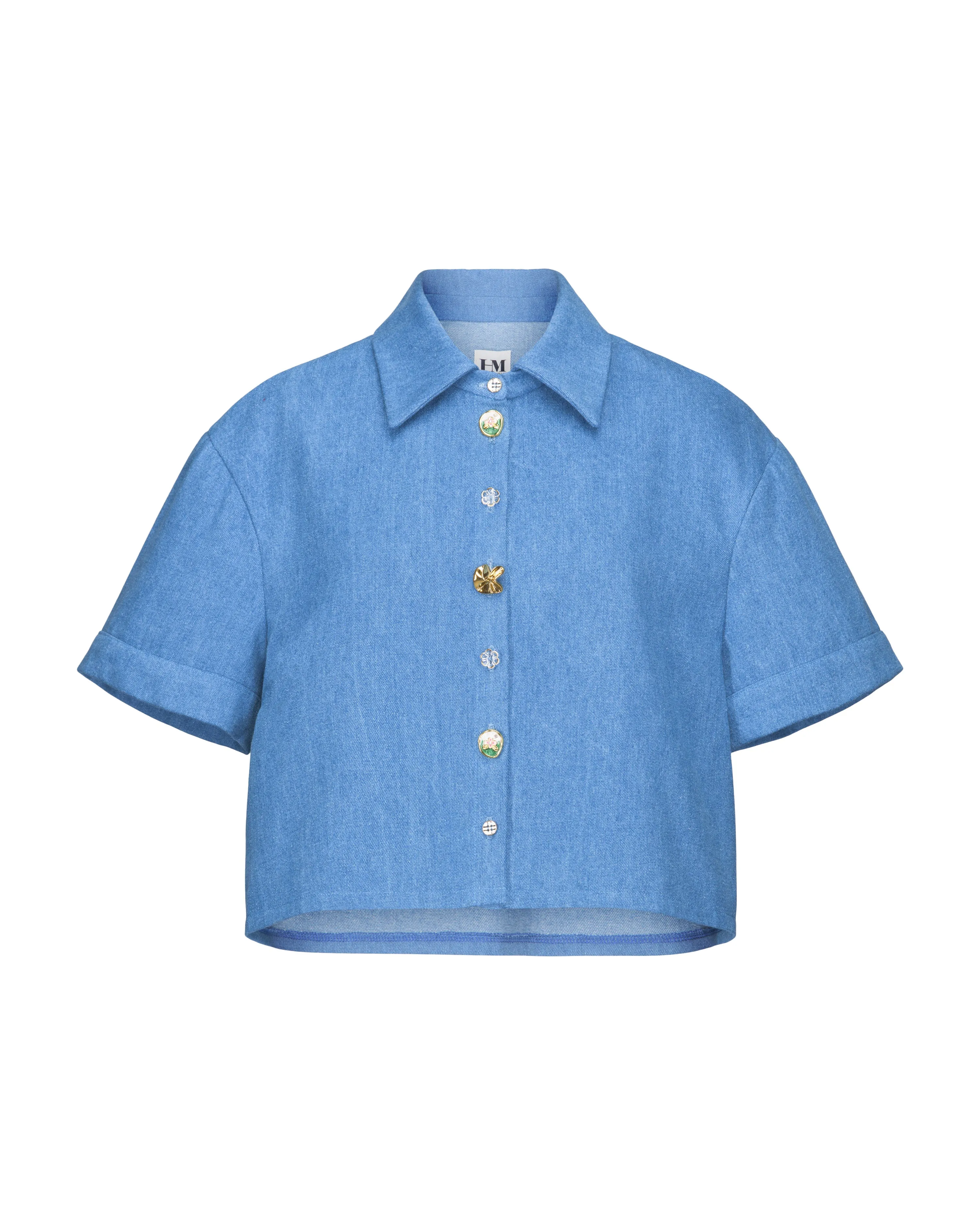 Denim Crop Short Sleeve Blouse sold by Hilary Macmillan product image thumbnail 2