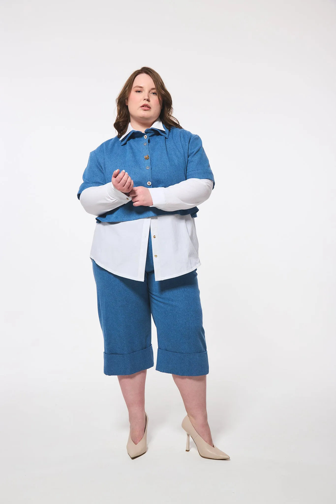 Denim Crop Short Sleeve Blouse sold by Hilary Macmillan product image thumbnail 5