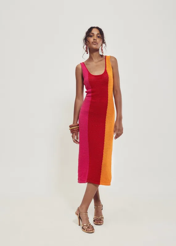 Tri Colour Crochet Knit Dress made by Hilary Macmillan