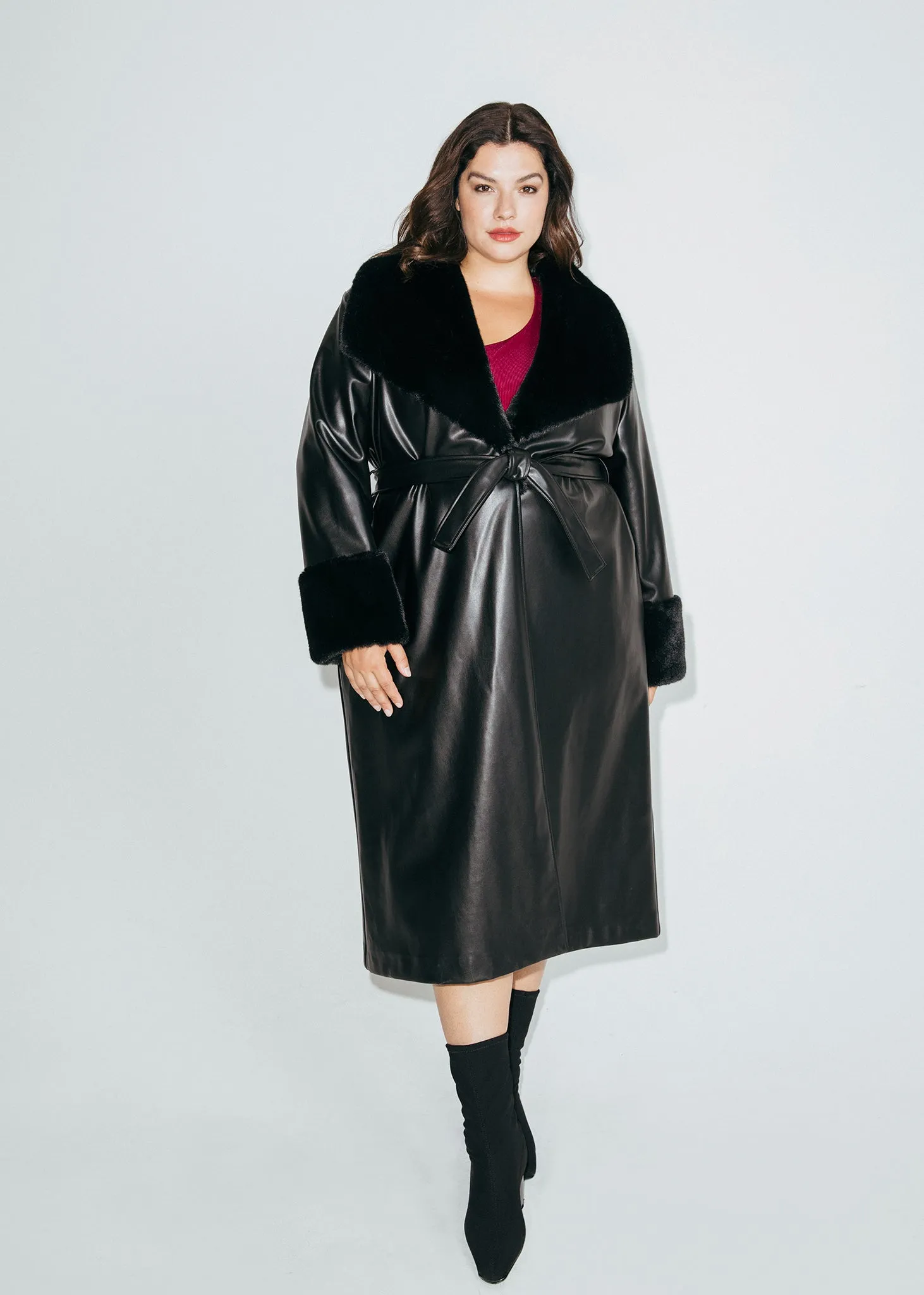 Black 'Leather' & Faux Fur Wrap Coat sold by Hilary Macmillan