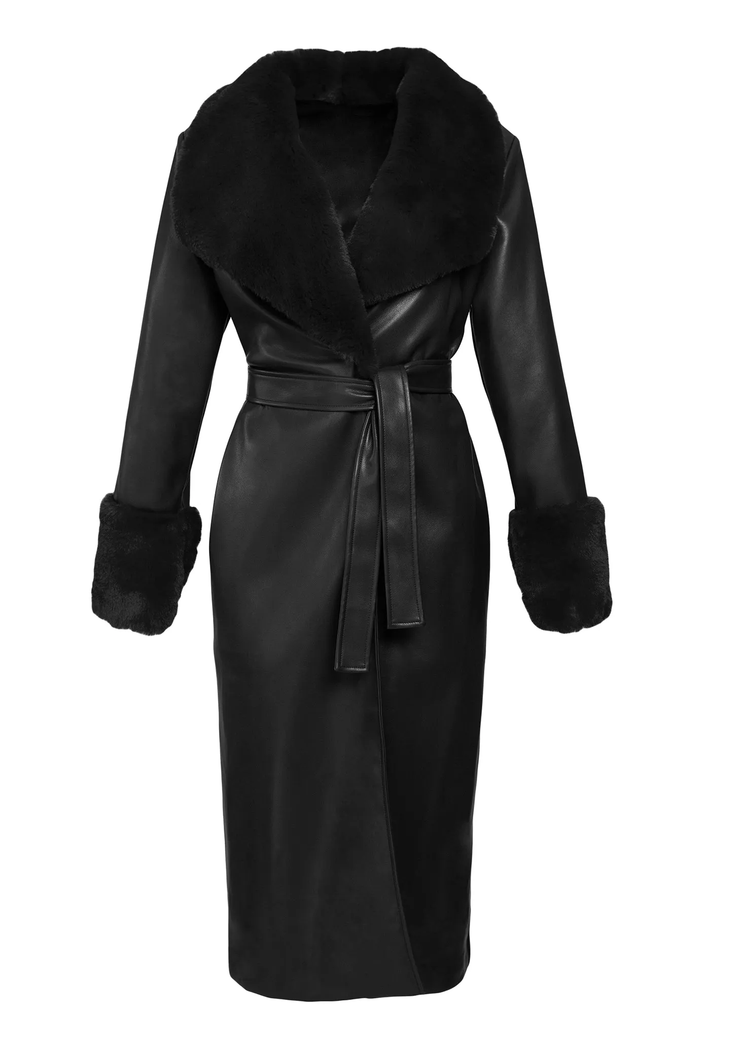 Black 'Leather' & Faux Fur Wrap Coat sold by Hilary Macmillan product image thumbnail 2