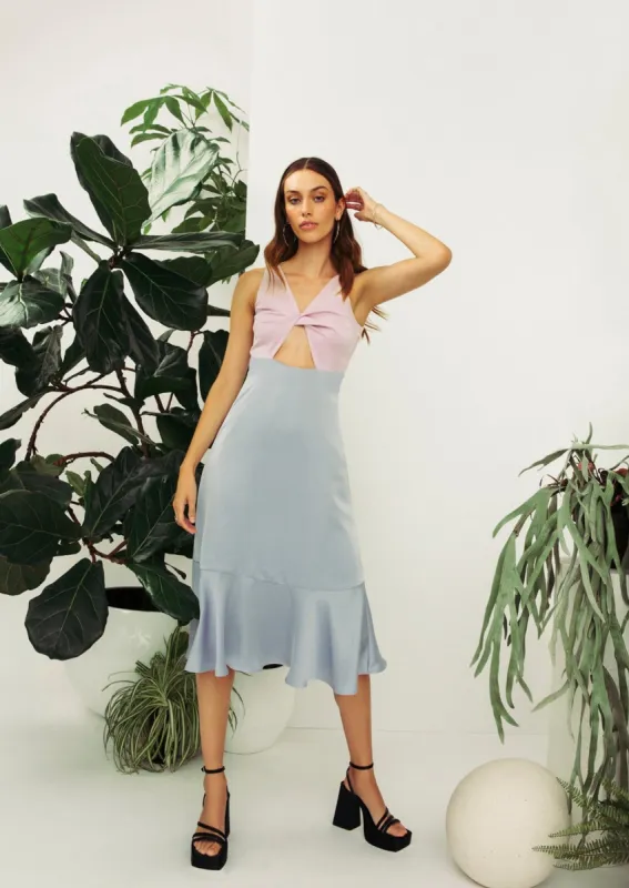 Two-Tone Twist Midi Dress made by Hilary Macmillan