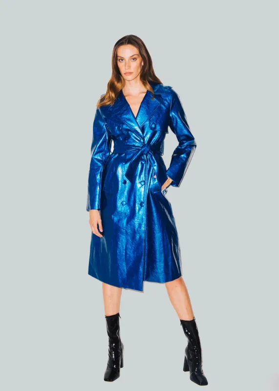 Blue Metallic Trench Coat sold by Hilary Macmillan