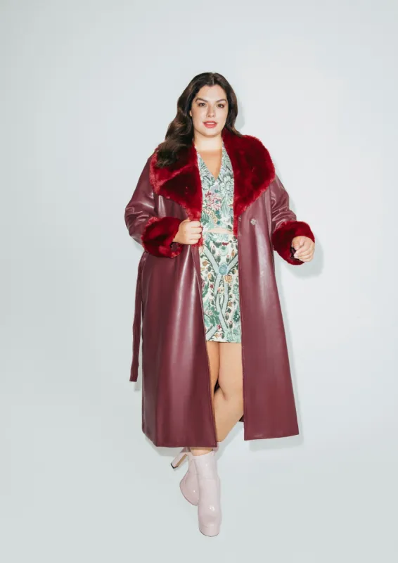 Burgundy 'Leather' & Faux Fur Wrap Coat sold by Hilary Macmillan