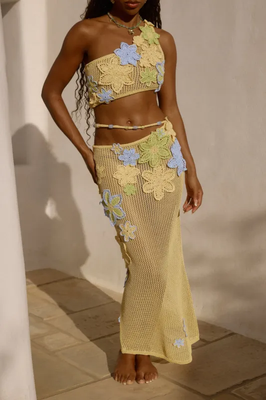 Nammos Crochet Maxi Skirt in Zesti sold by Bydee