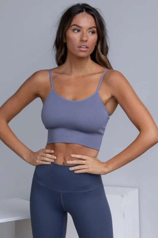 Flex Ribbed Tank with Adjustable Shoulders - Dusty Blue sold by KOANA SWIM