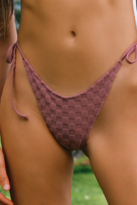 Daria String Bottom - Dusty Mauve Checkered Terry sold by KOANA SWIM