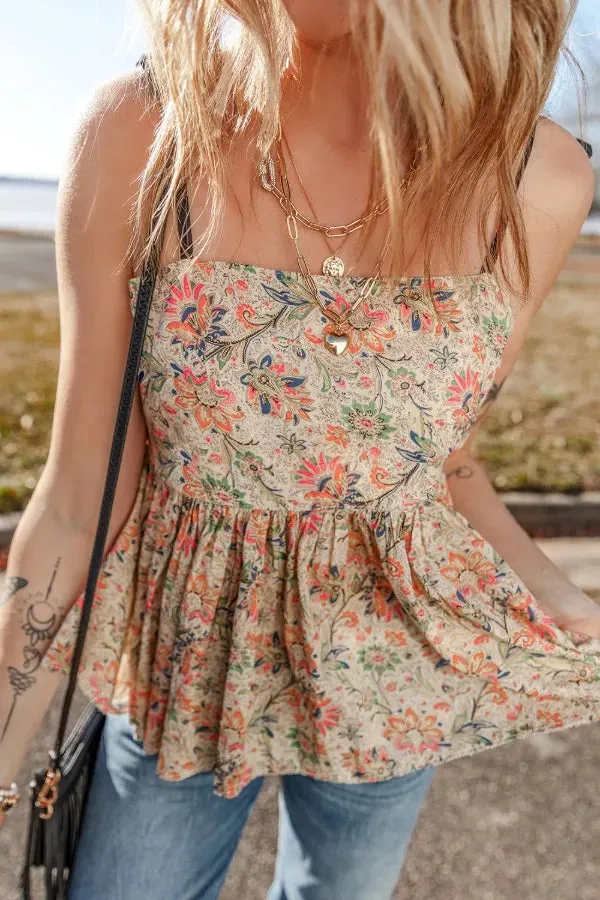 Floral Spaghetti Strap Peplum Cami sold by The Barefoot Brunette Boutique product image thumbnail 5