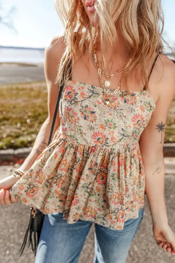 Floral Spaghetti Strap Peplum Cami sold by The Barefoot Brunette Boutique product image thumbnail 4