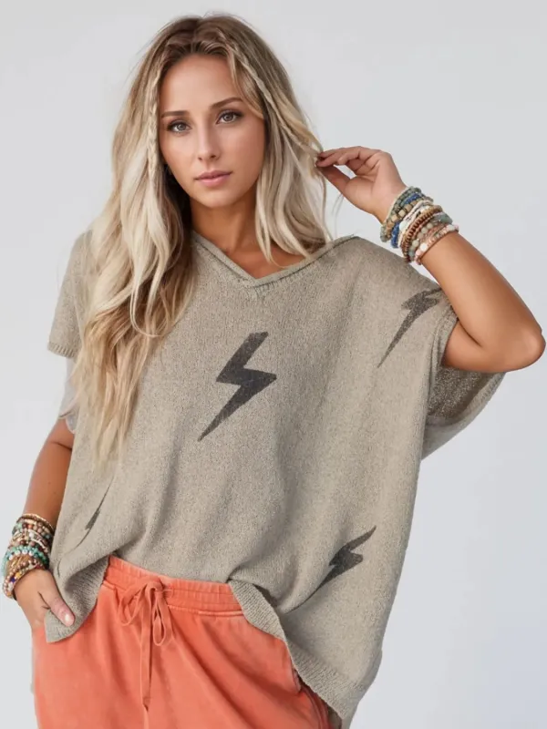 Lightning V-Neck Short Sleeve Knit Top sold by The Barefoot Brunette Boutique