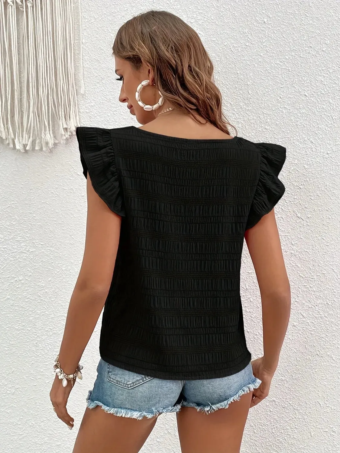 Square Neck Cap Sleeve Blouse sold by The Barefoot Brunette Boutique product image thumbnail 5