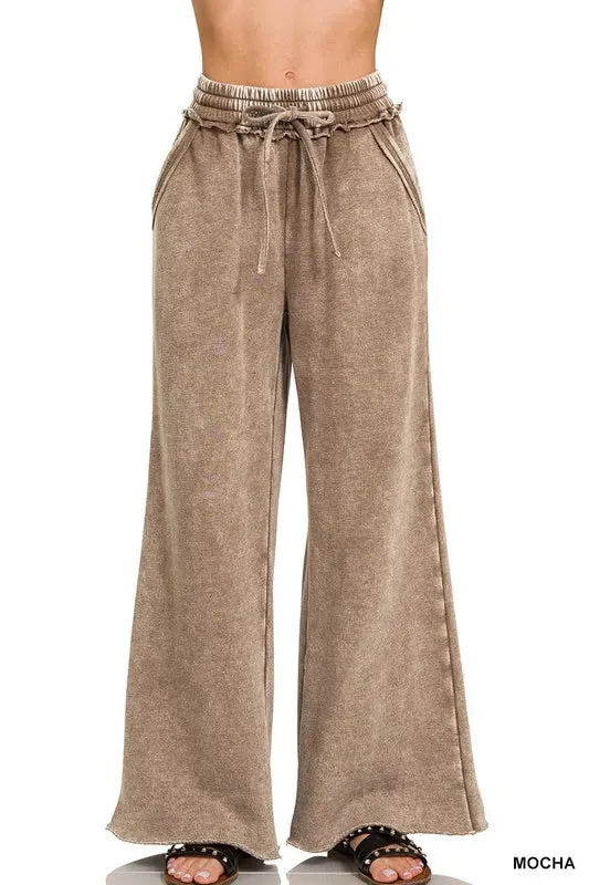 Zenana Full Size Acid Wash Fleece Palazzo Sweatpants with Pockets Plus SIze sold by The Barefoot Brunette Boutique