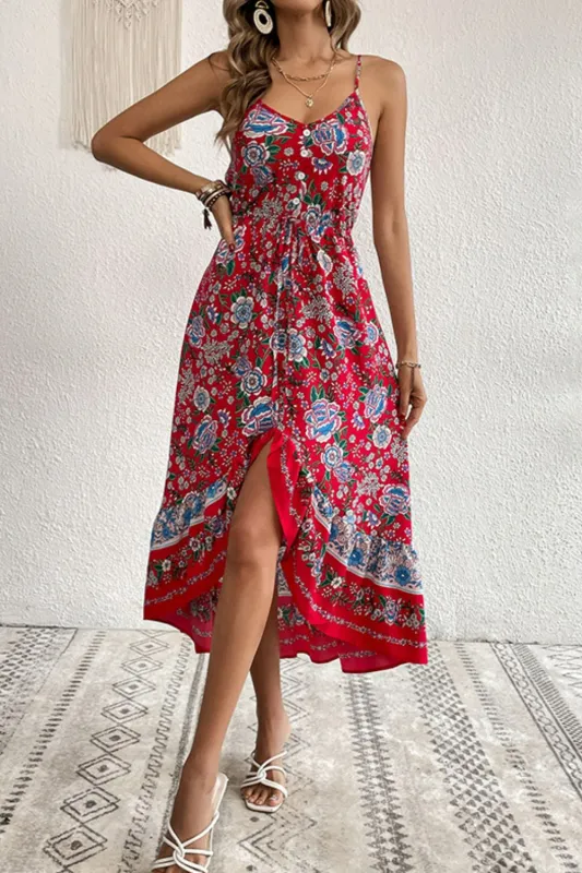 Perfee Bohemian Decorative Button Spaghetti Strap Dress sold by The Barefoot Brunette Boutique