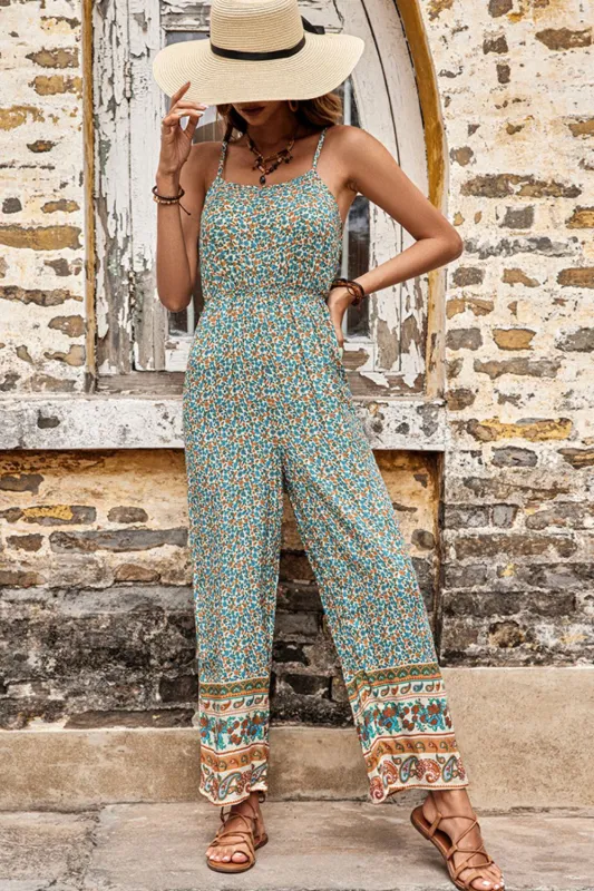 Perfee Bohemian Spaghetti Strap Low Back Jumpsuit sold by The Barefoot Brunette Boutique