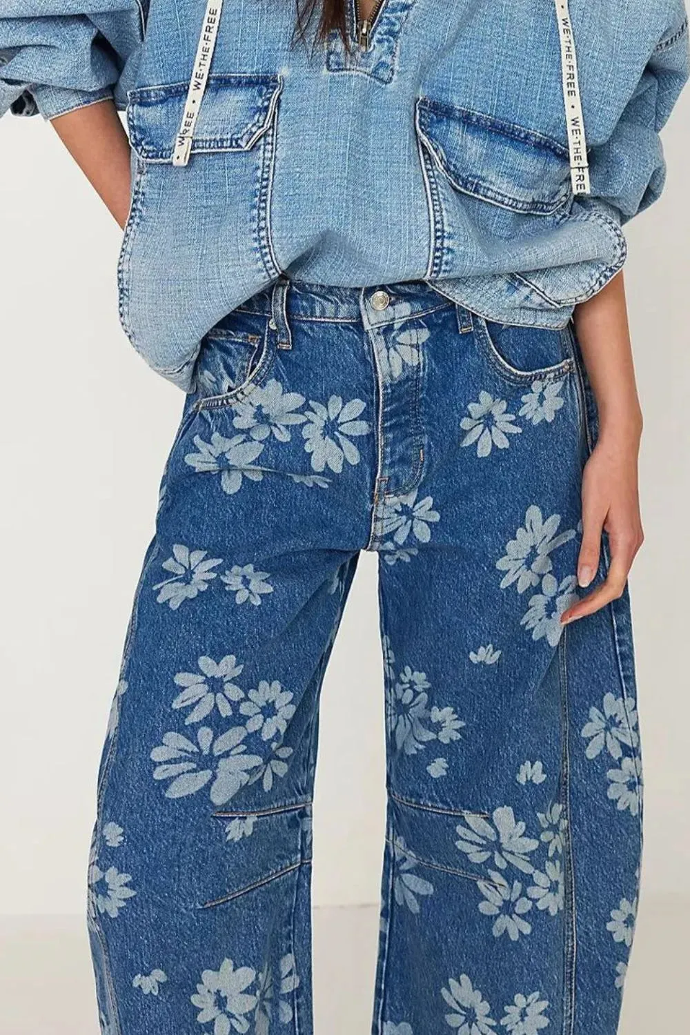 Flower Print Wide Leg Jeans sold by The Barefoot Brunette Boutique product image thumbnail 4