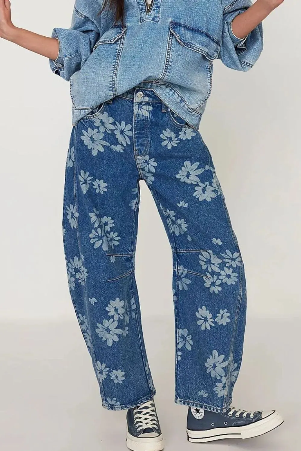 Flower Print Wide Leg Jeans sold by The Barefoot Brunette Boutique product image thumbnail 3