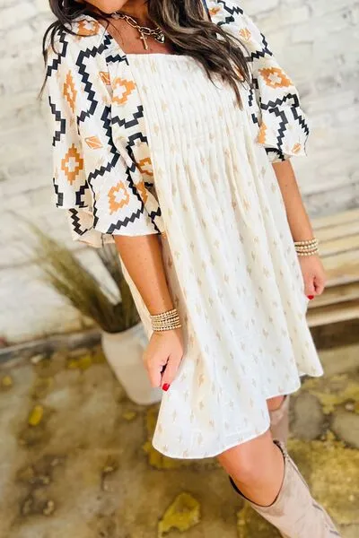 Geometric Square Neck Half Sleeve Mini Dress sold by The Barefoot Brunette Boutique product image thumbnail 5