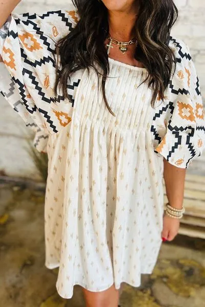 Geometric Square Neck Half Sleeve Mini Dress sold by The Barefoot Brunette Boutique product image thumbnail 2