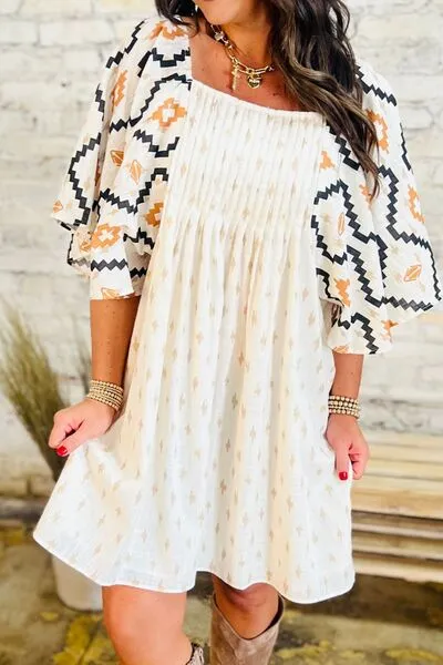 Geometric Square Neck Half Sleeve Mini Dress sold by The Barefoot Brunette Boutique