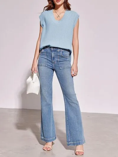 Lovelet Ribbed V-Neck Slit Sweater Vest sold by The Barefoot Brunette Boutique product image thumbnail 4