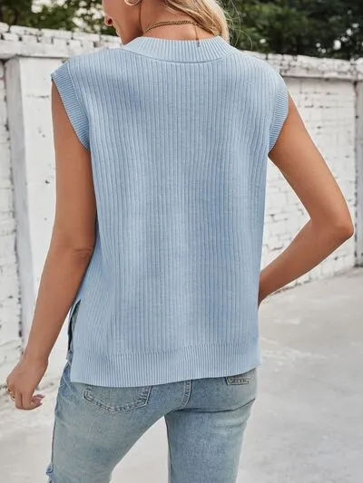Lovelet Ribbed V-Neck Slit Sweater Vest sold by The Barefoot Brunette Boutique product image thumbnail 3