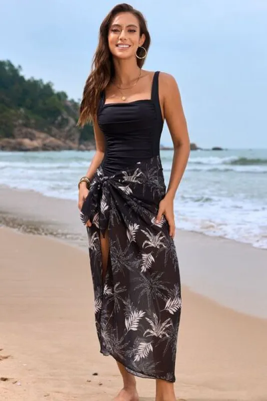Square Neck Printed One-Piece Swimwear and Cover Up Swim Set sold by The Barefoot Brunette Boutique