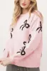 Bow Pattern Round Neck Loose Fit Sweater sold by The Barefoot Brunette Boutique