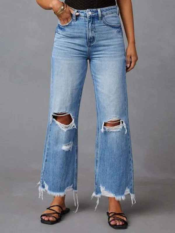 Distressed Raw Hem Jeans with Pockets made by The Barefoot Brunette Boutique