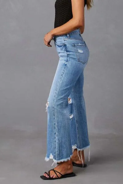 Distressed Raw Hem Jeans with Pockets sold by The Barefoot Brunette Boutique product image thumbnail 4