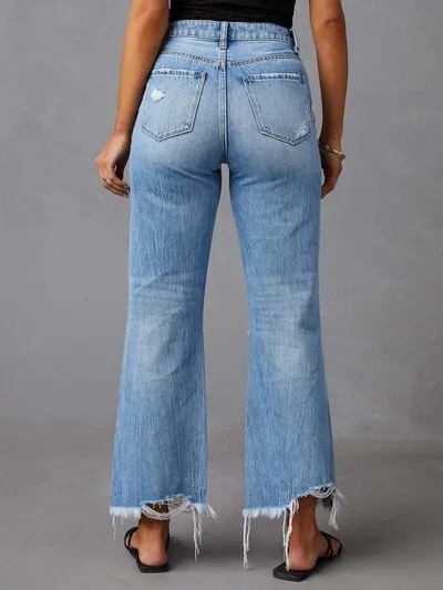 Distressed Raw Hem Jeans with Pockets sold by The Barefoot Brunette Boutique product image thumbnail 2