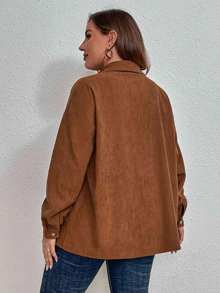 Honey Plus Size Collared Neck Long Sleeve Shirt sold by The Barefoot Brunette Boutique product image thumbnail 2