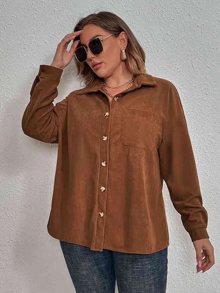 Honey Plus Size Collared Neck Long Sleeve Shirt sold by The Barefoot Brunette Boutique product image thumbnail 4