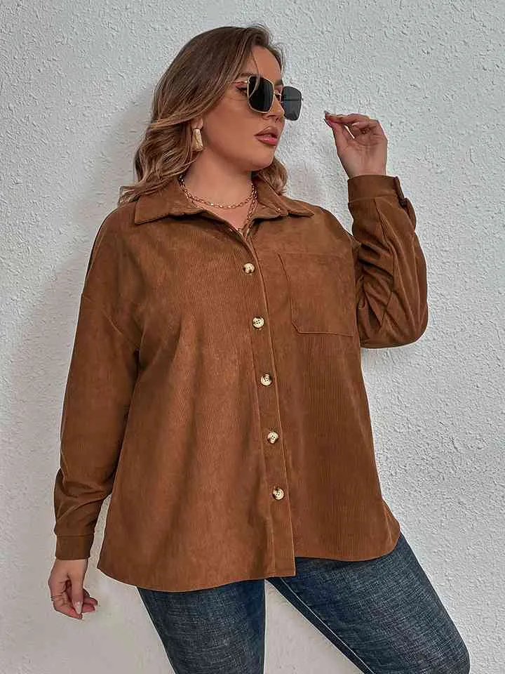Honey Plus Size Collared Neck Long Sleeve Shirt sold by The Barefoot Brunette Boutique product image thumbnail 3