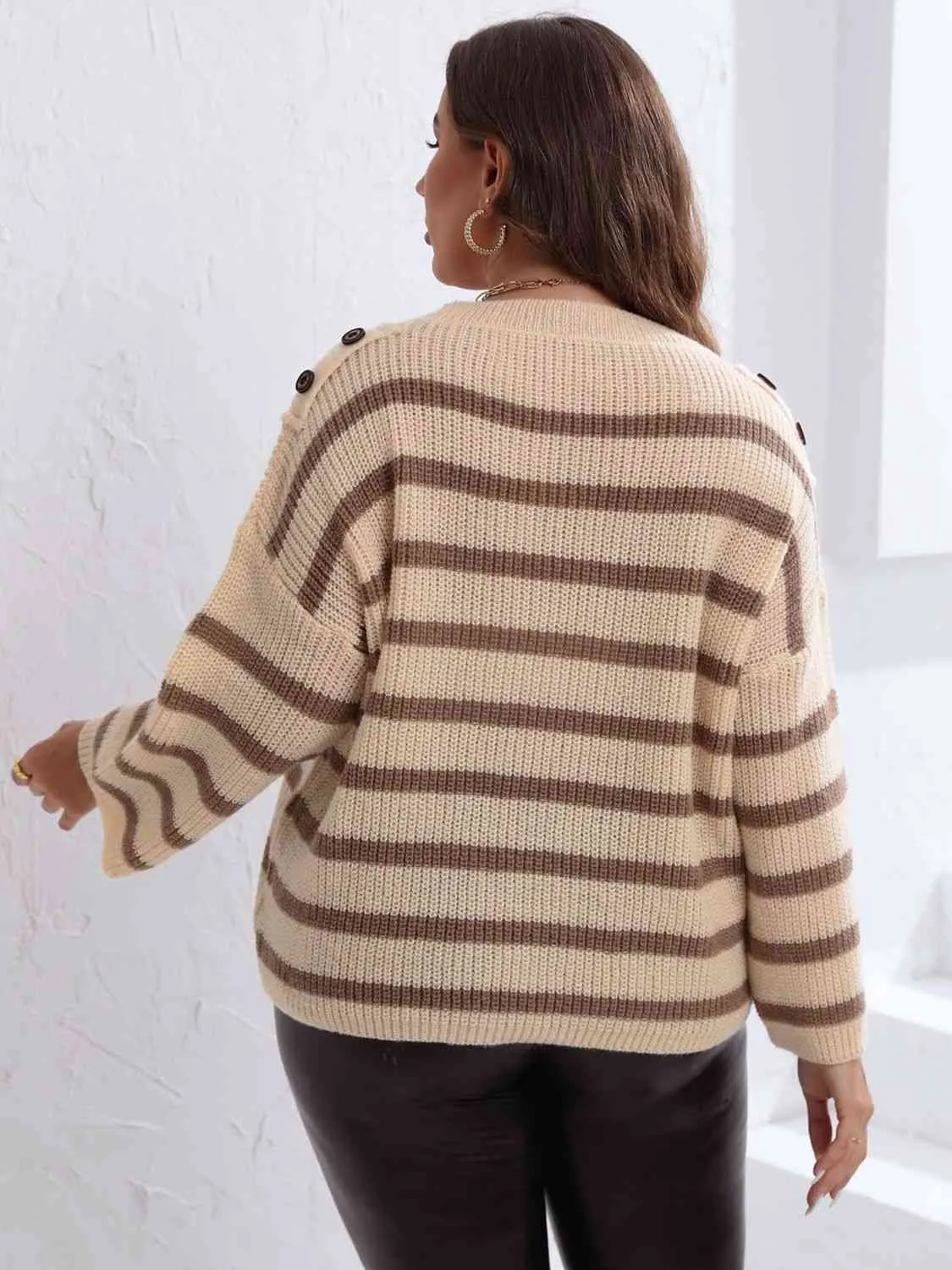 Plus Size Striped Dropped Shoulder Sweater sold by The Barefoot Brunette Boutique product image thumbnail 2