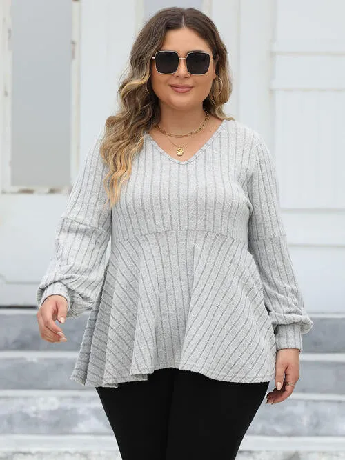 Plus Size Ribbed V-Neck Long Sleeve Blouse sold by The Barefoot Brunette Boutique product image thumbnail 5