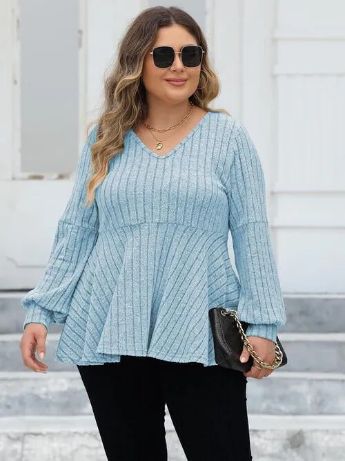 Plus Size Ribbed V-Neck Long Sleeve Blouse sold by The Barefoot Brunette Boutique product image thumbnail 3