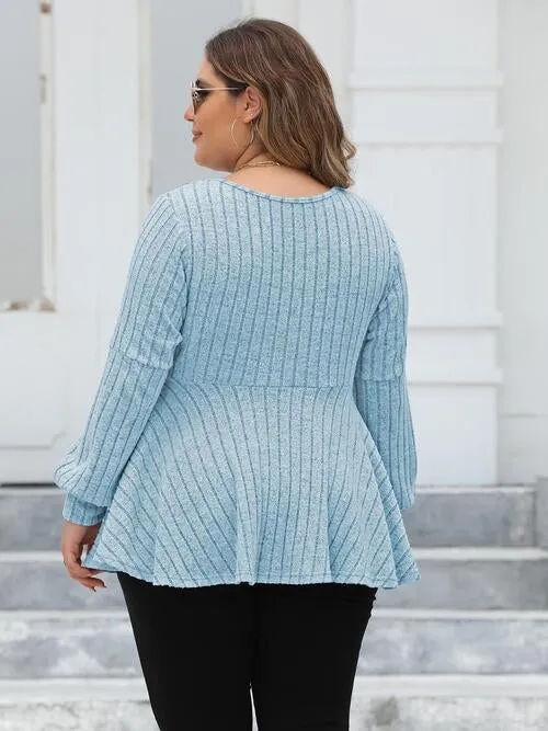 Plus Size Ribbed V-Neck Long Sleeve Blouse sold by The Barefoot Brunette Boutique product image thumbnail 2